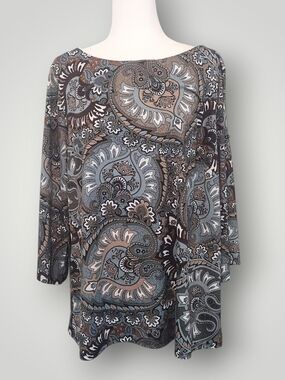 Dress Barn Women's Paisley Boatneck Tunic Top Size 2XL
